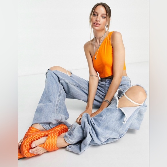 Noisy May Tall One Shoulder Crop Top | Orange | Size XL - Picture 4 of 10